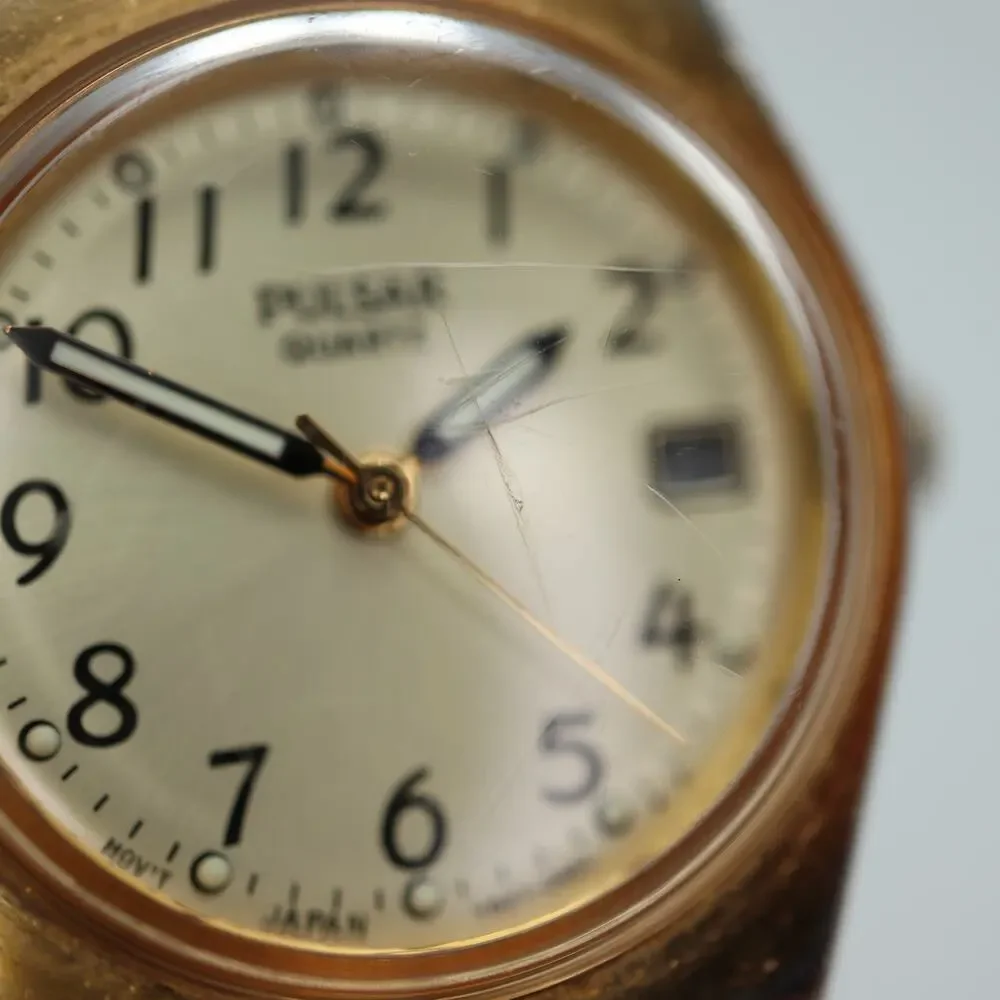 Vintage Pulsar by Seiko Gold Tone 24mm Womens Watch Date V827-0430 w New Battery